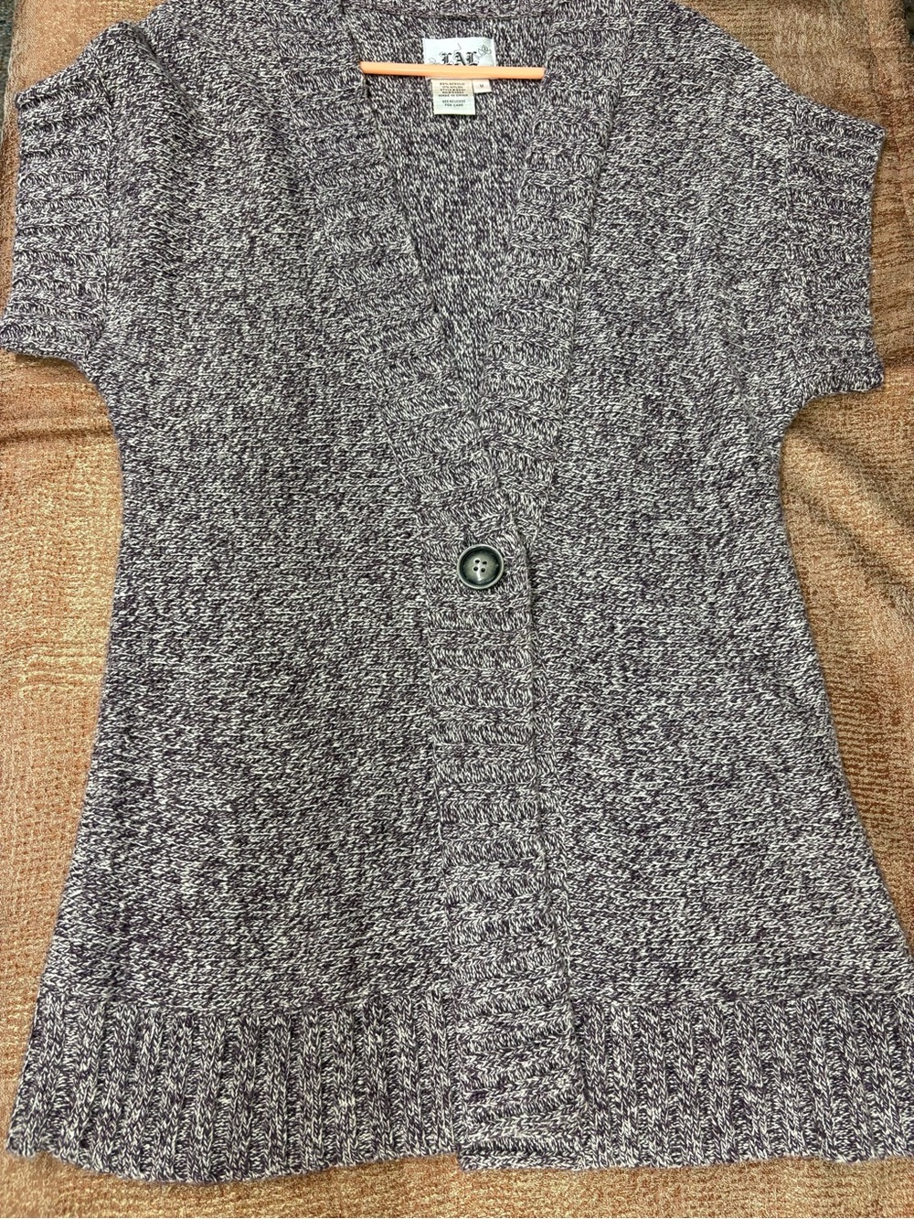Purple and cream Short-Sleeve Knit Cardigan